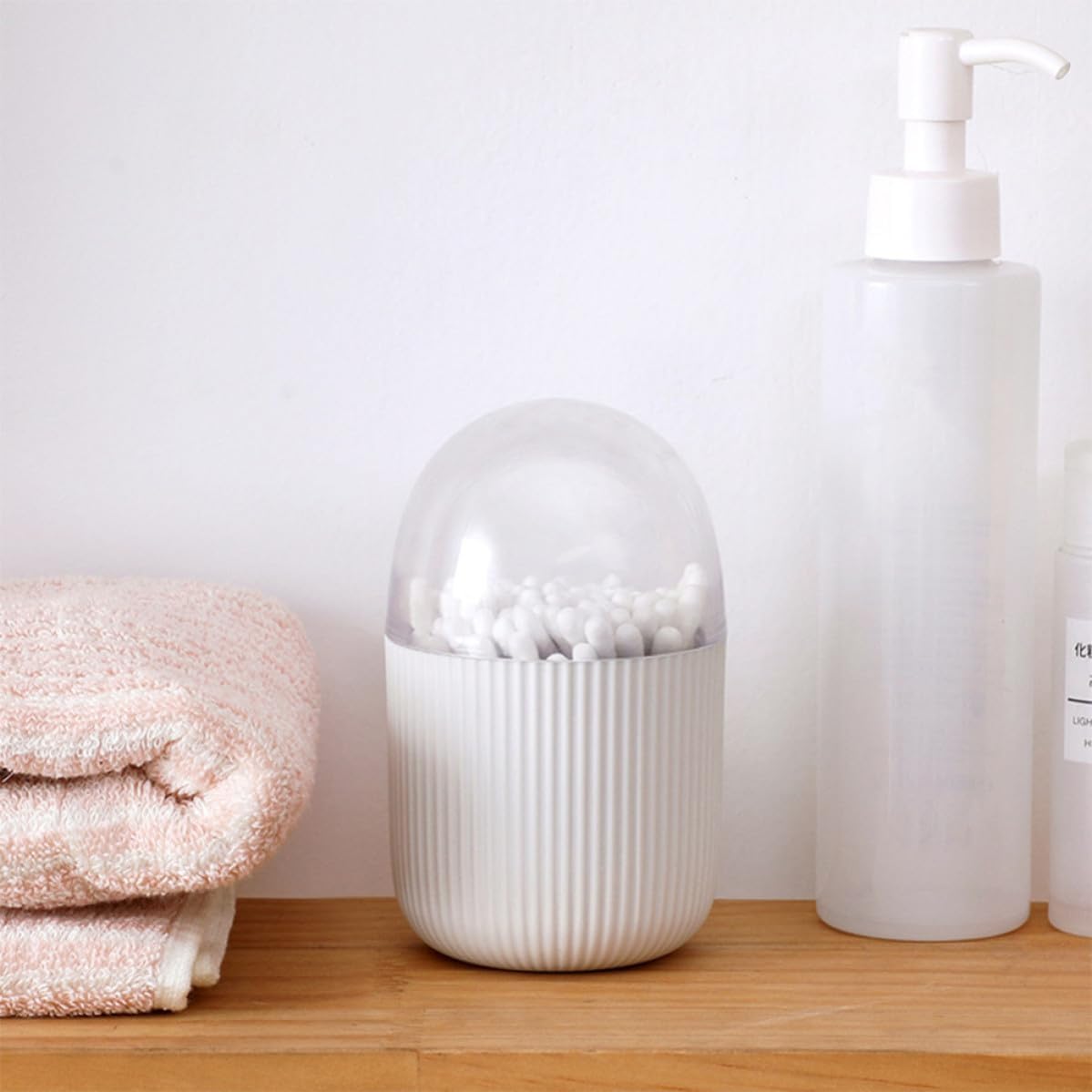 Modern Space Saving Design Holder Swabs White Abs Material with Lid Cotton for Home Storage of Small Accessories and Cotton Swabs