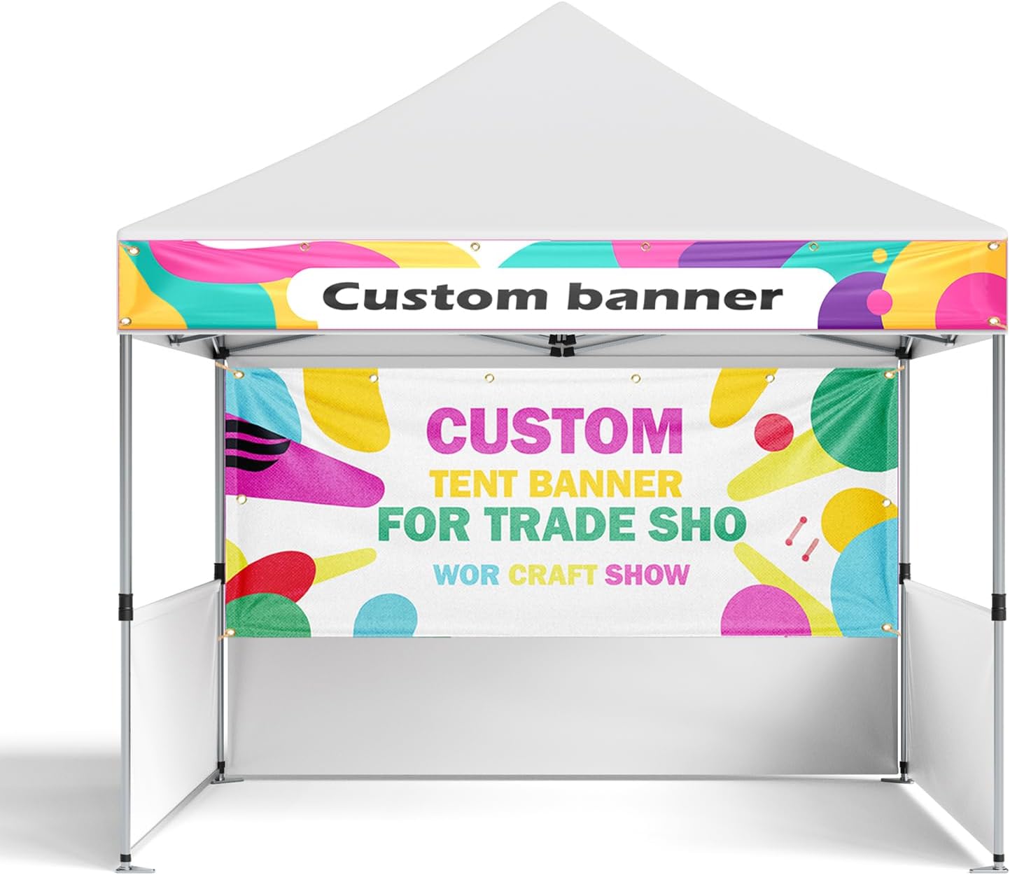 Custom Canopy Banner Set with Logo for 10x10 pop up Tents, Personalized Backwall and Valance Banners for Trade Shows, Events, Pop-up Tents with Grommets