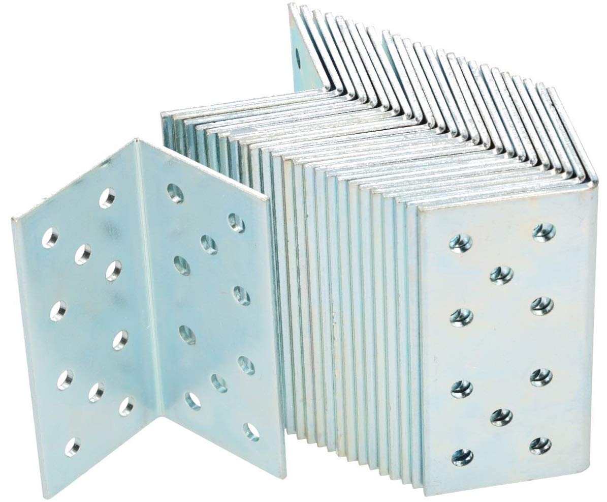 KOTARBAU® 100 soportes de esquina en forma de L, 40x80x40 mm, Acero galvanizado, Conector de ángulo recto de unión de 90 grados, con agujeros de montaje, escuadras metálicas para muebles, 100 unidades
