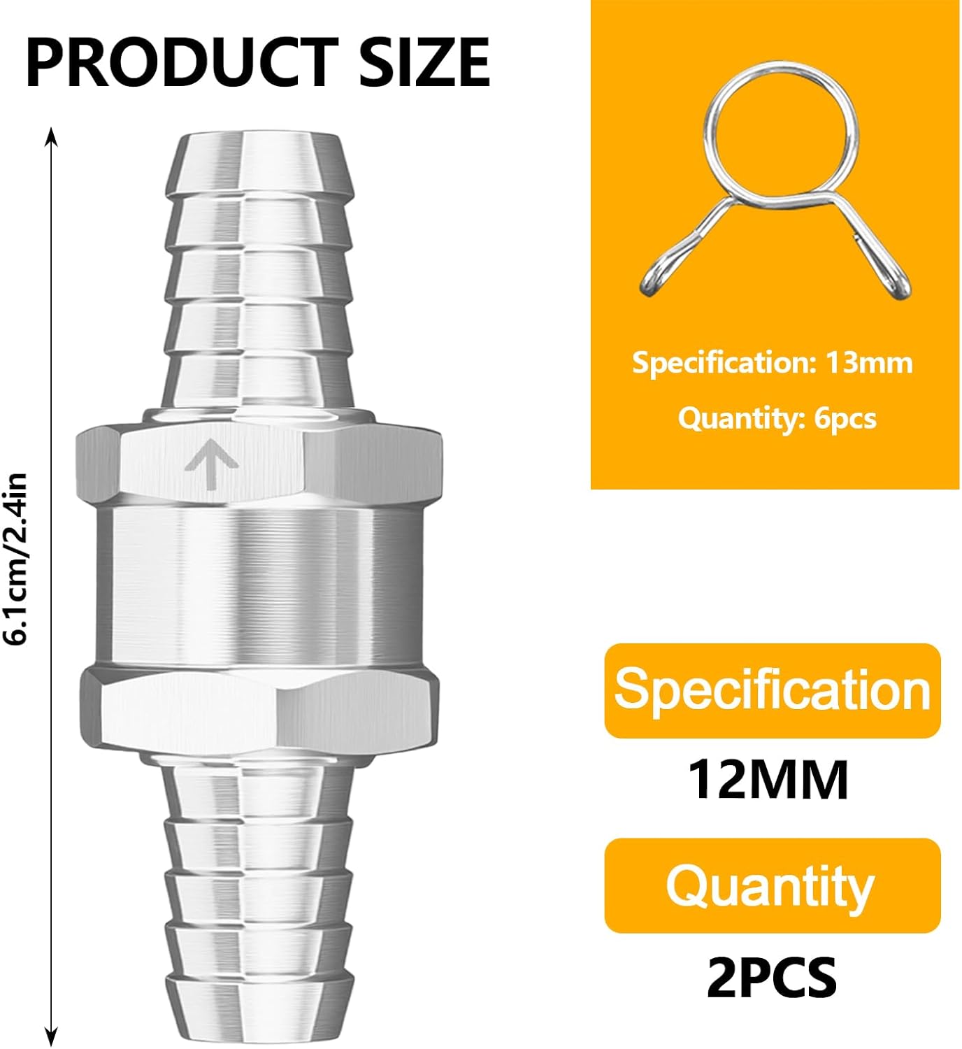 2PCS 12mm (1/2") Aluminum Non Return Valve, One Way Check Valve for Fuel/Oil/Gas/Petrol/Diesel, Anti-Backflow Valve for Automotive, Carburetor & Low Pressure Systems (12mm (1/2"))