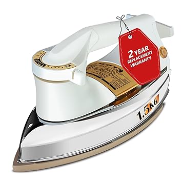 Rico 1000W 1.5KG Heavy Weight Dry Iron With 2 Years Replacement Warranty | Japanese Quick Heat Technology with Advance Sole Plate Iron Press | Shock Proof Iron Box for Clothes | Made In India - AI11