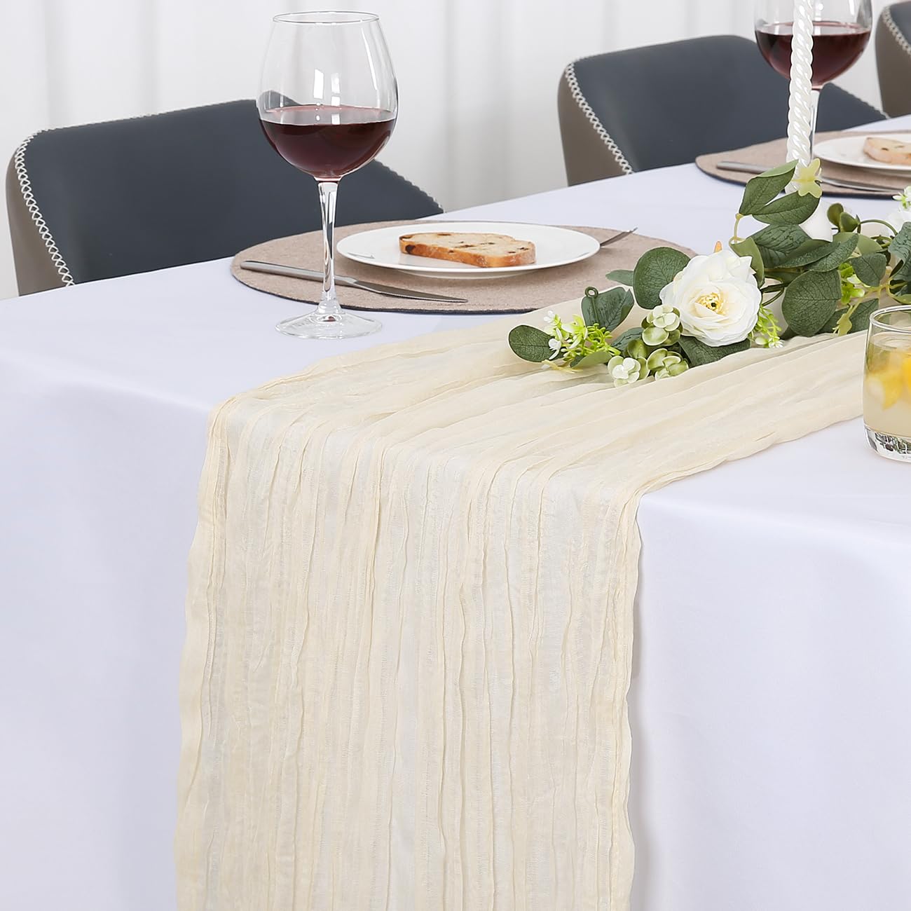 Jumdast käsetuch Tischläufer Boho, Tischläufer Modern Abwaschbar Hochzeit Outdoor Garten Wetterfest Musselin Chiffon Stoff Hochzeitsdeko Taufe Deko Tischdeko