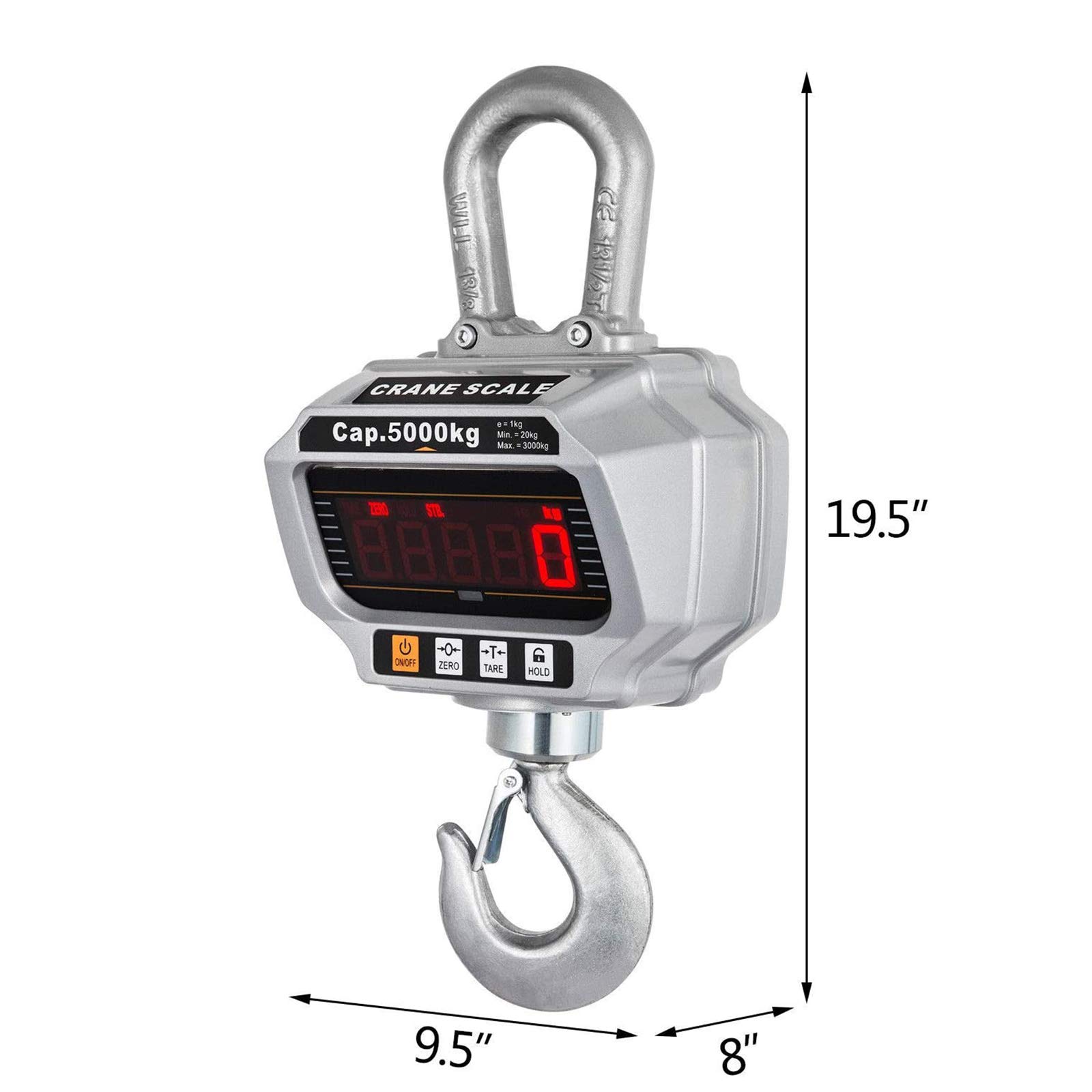 VEVOR Peson Électronique 5000kg/11000lbs,Balance à Grue OCS-T,Balance Suspendue industrielle 5T avec crochet et écran LED équipé la télécommande pour le chantier,la pêche,la chasse etc