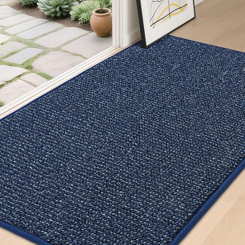 Image of BEQHAUSE Dirt Trapper Door Mat 36 inch x 60 inch, Non-Slip Washable Doormats Entrance Mat, Dirt Resistant and Absorbent Welcome Mat, Low Profile Floor Mats for Front Back Door and Entryway, Blue
