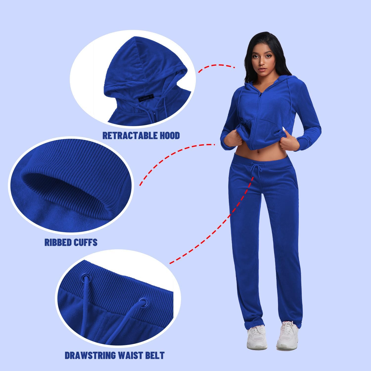 Womens Sweatsuits Set 2 Piece Velour Jogging Sweat Outfits Full Zip-up Hooded Sweatshirts Pants Set - Image 3