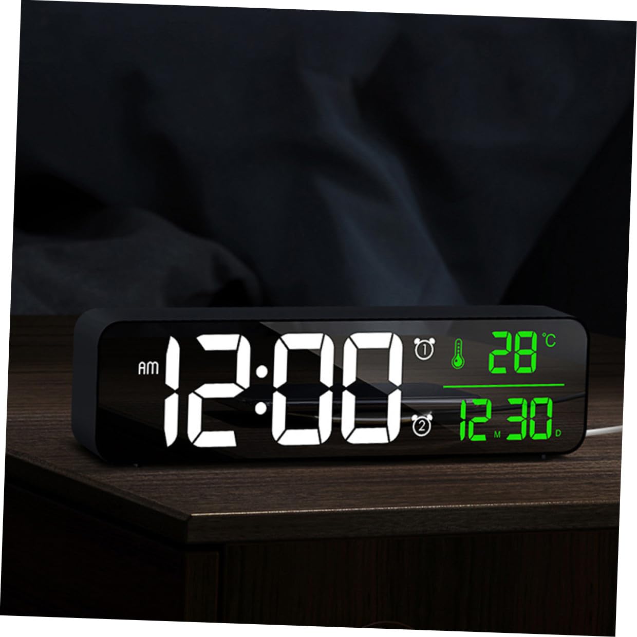 Reloj Despertador Digital LED Multifuncional con Pantalla Grande Temperatura Fecha Tonos Música Alarma Brillo Regulable para Oficina y Mesita de Noche Montaje Pared o Sobremesa