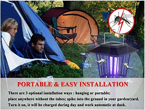 New & Improved Solar Powered Zapper- Enhanced Outdoor Flying Insect Killer- Hang Or Stake In The Ground- Cordless Garden Lamp- Portable Led Machine- Best Stinger For Mosquitoes/ Moths/ Flies (Black) #TOP4