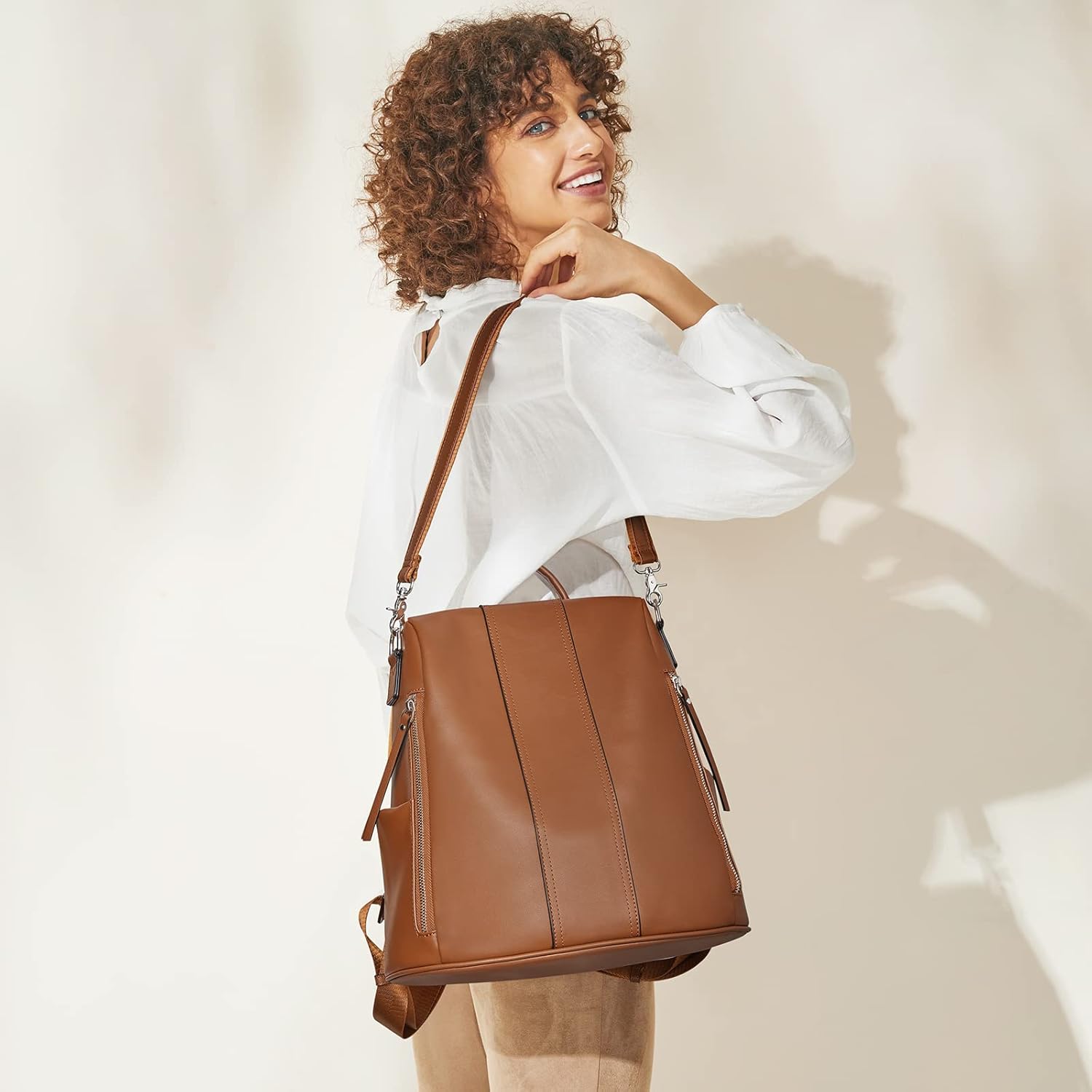 S-ZONE Leather Backpack Purses for Women Antitheft Rucksack Shoulder Bag Medium - Image 7