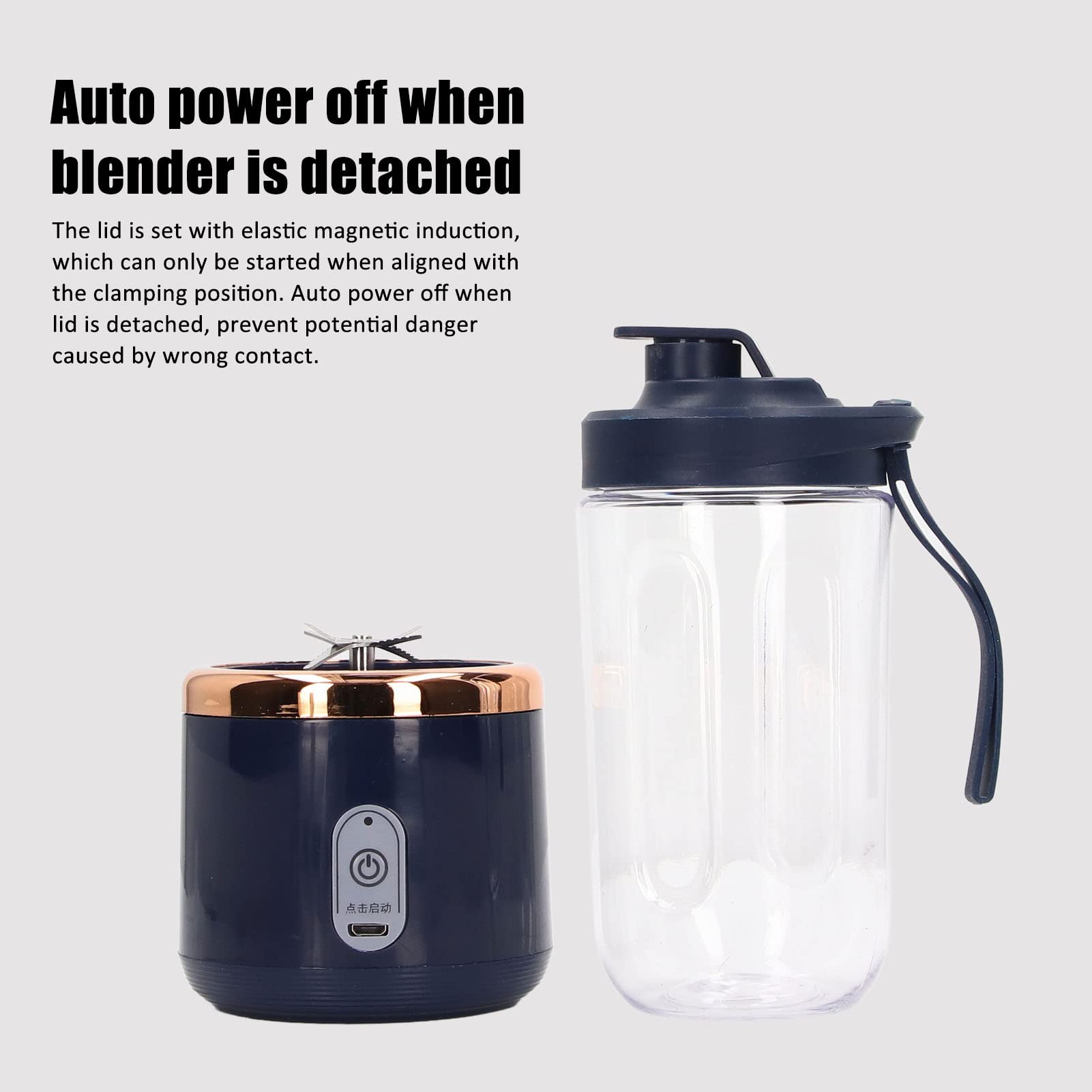 Wakects mini blender elektryczny, 300 ml przenośny sokowirówka sokowirówka butelka 1200 mAh ładowanie USB z pokrywką 6 ostrzy do mielenia (niebieski, 6 ostrzy, pokrywka)
