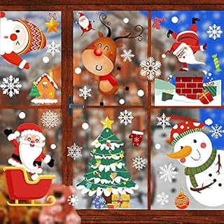 Christmas Window Stickers, 213pcs Christmas Decals Snowflake Santa Claus Reindeer Stickers for Christmas Window Decorations, Double Sided Xmas Window Clings for Kids Party Holiday Supplies