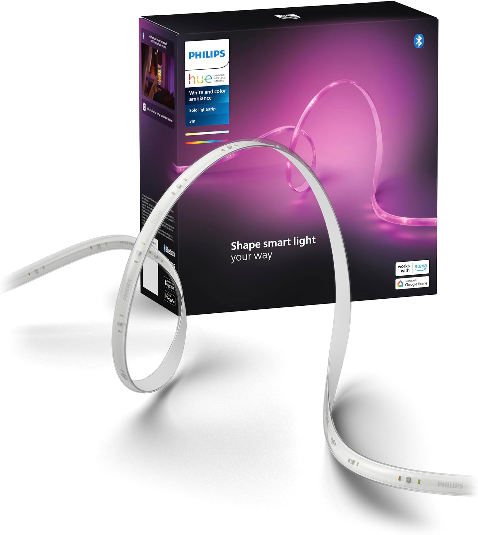 Indoor 10 Ft Smart RGBWW LED Solo Lightstrip Base Kit, 1 Pack, Control with Hue App, LED Strip Lights Compatible with Alexa, Google Assistant and Apple HomeKit