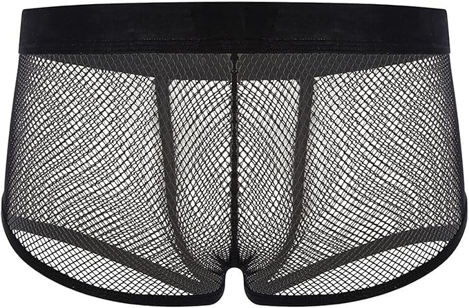 Men's See Through Lingerie Underwear Sexy See-Through Fishnet Boxer Briefs Sheer Mesh Hollow Out Bikinis Shorts