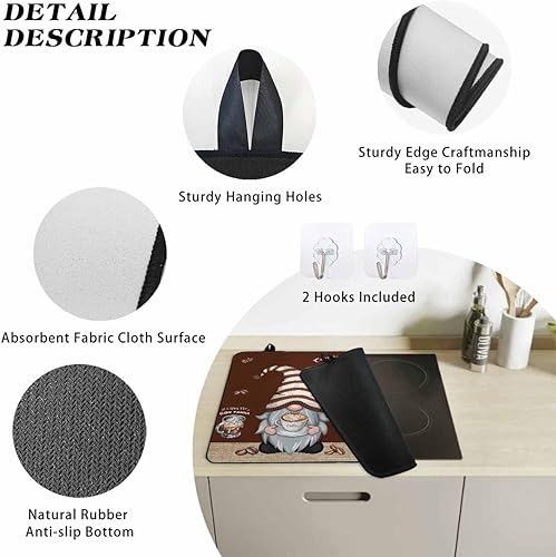 Miniatura 5 de Cubierta de estufa para estufa eléctrica, granos de café con gnomo de café sobre fondo marrón, cubierta superior de estufa para parte superior de