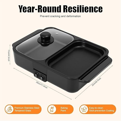 Miniatura 2 de Electric Hot Pot With Grill, 2 in 1 Indoor NonStick Shabu Pot and Griddle, Dual Temperature Control, for Barbecue, Soup Making