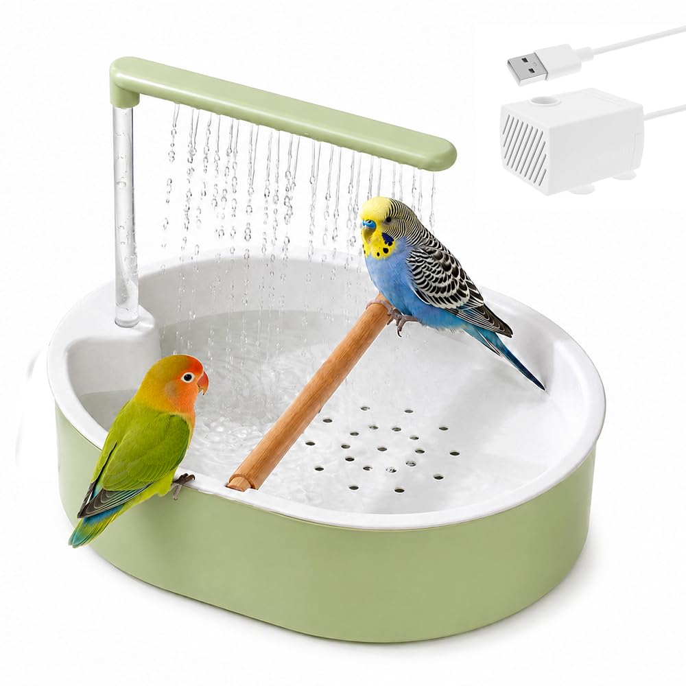 Afenau Bird Bath Tub, Automatic Water Cycle Bird Bath with Multiple Faucets, Parrot Shower Bath, USB Electric Birds Shower Bathing Tub for Parakeet, Cockatiel