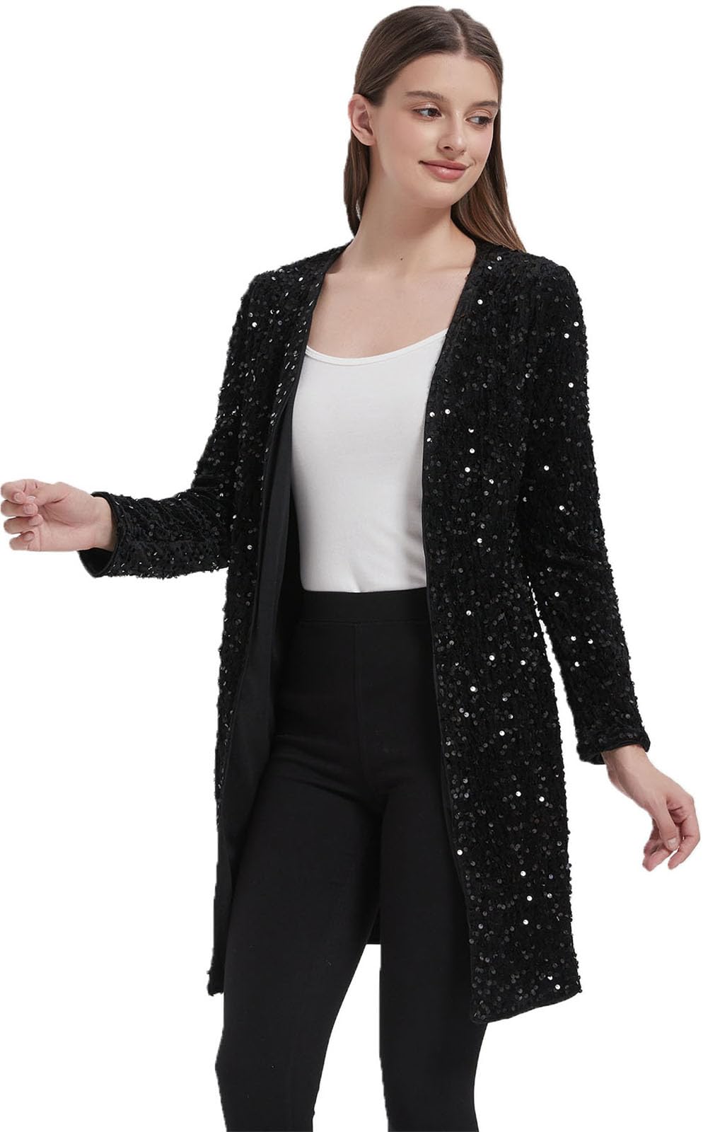 Womens Sparkling Sequin Jacket Sparkly Blazer Open Front Glitter Cardigan Long Sleeve Coat for Casual Party Cocktail