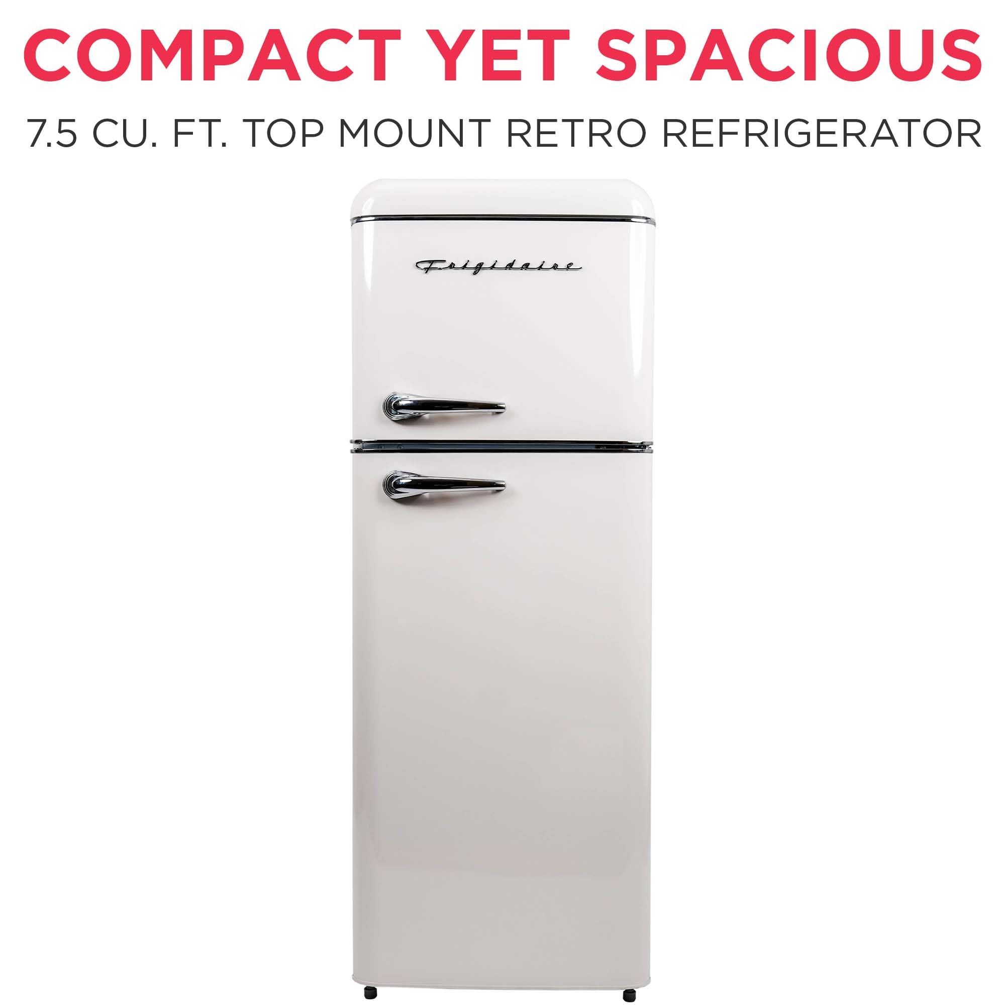 Frigidaire EFR756, 2 Door Apartment Size RETRO Refrigerator with Top Freezer, Chrome Handles, 7.5 cu ft on Fridge.com