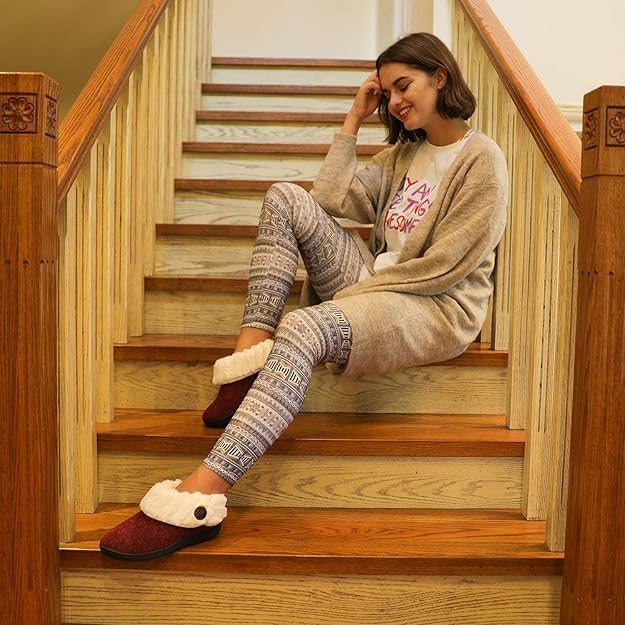 Wishcotton Women's Wool Cozy Memory Foam Winter Slippers Indoor Outdoor with Fuzzy Faux Fur Collar - Image 9