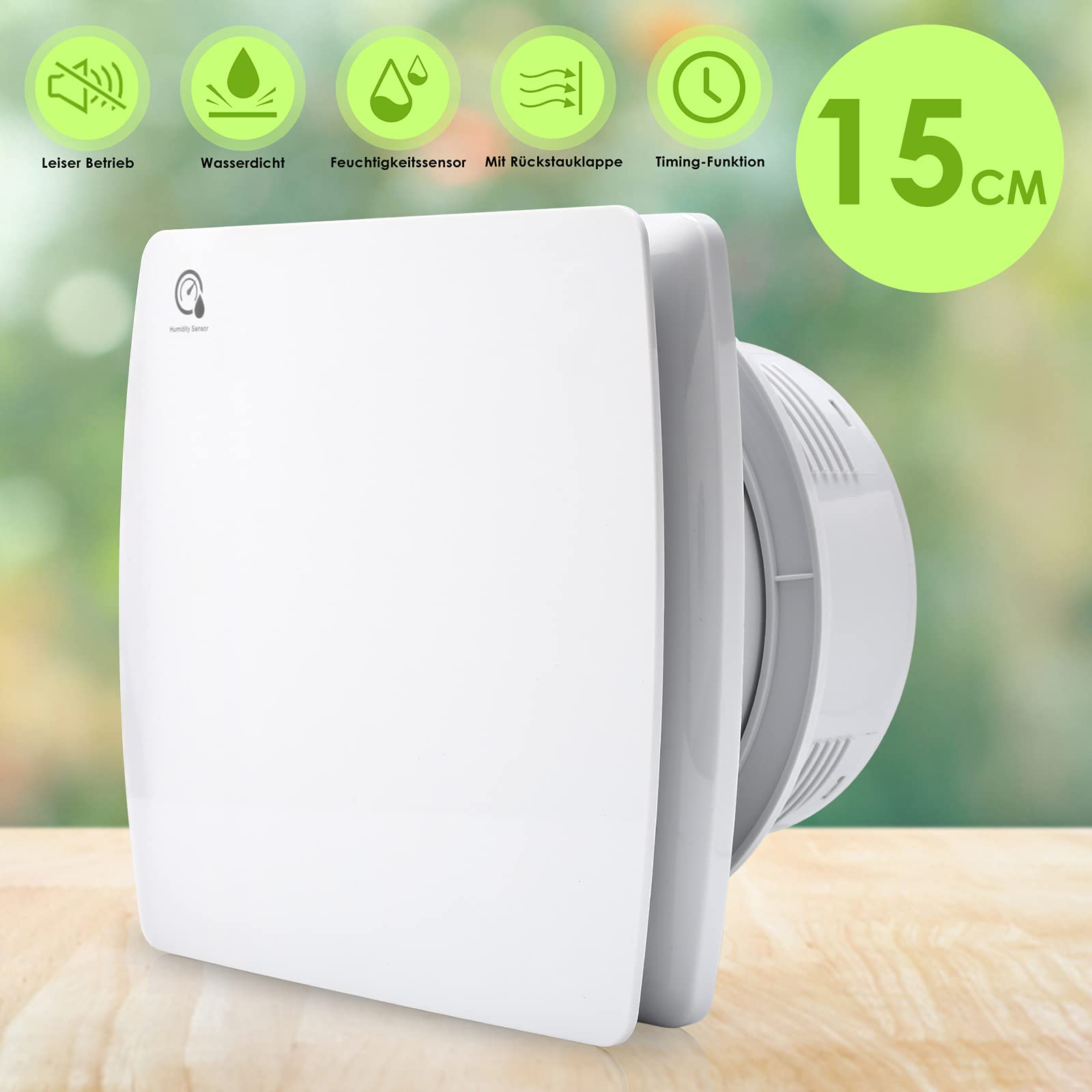 Ventilador Extractor de Baño 150 mm con sensor de humedad, con temporizador Ventilador de pared Cocina WC Baño