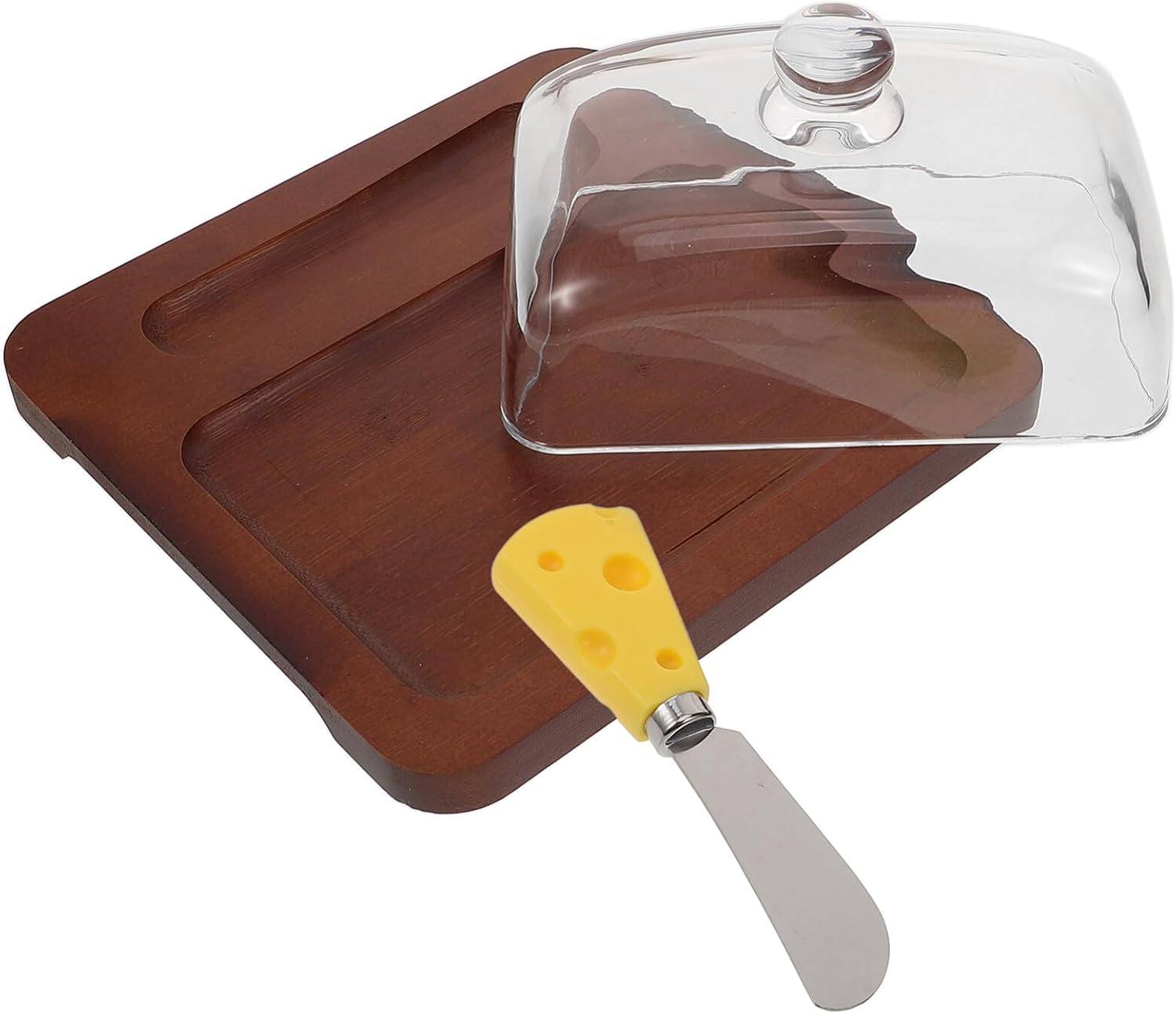 Cabilock 1set Wood Butter Dish with Dome Lid Clear Countertop Storage Box Reusable Butter Keeper for Kitchen Deep