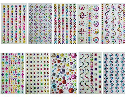 Unobite 10 Different Style Self-Adhesive Rhinestone Stickes, Bling Craft Jewels Crystal Gem Stickers, Assorted Size, Color and Designs(Pack of 10) Unobite 10 Different Style Self-Adhesive Rhinestone Stickes, Bling Craft Jewels Crystal Gem Stickers, Assorted Size, Color and Designs(Pack of 10)