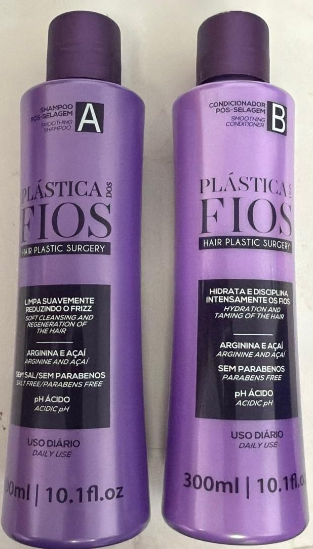Plastica Dos Fios Home Care Kit- Maintenance Set Shampoo and Conditioner Hair Smoothing For All Hair Types, (2x300ml) Keratin Hair