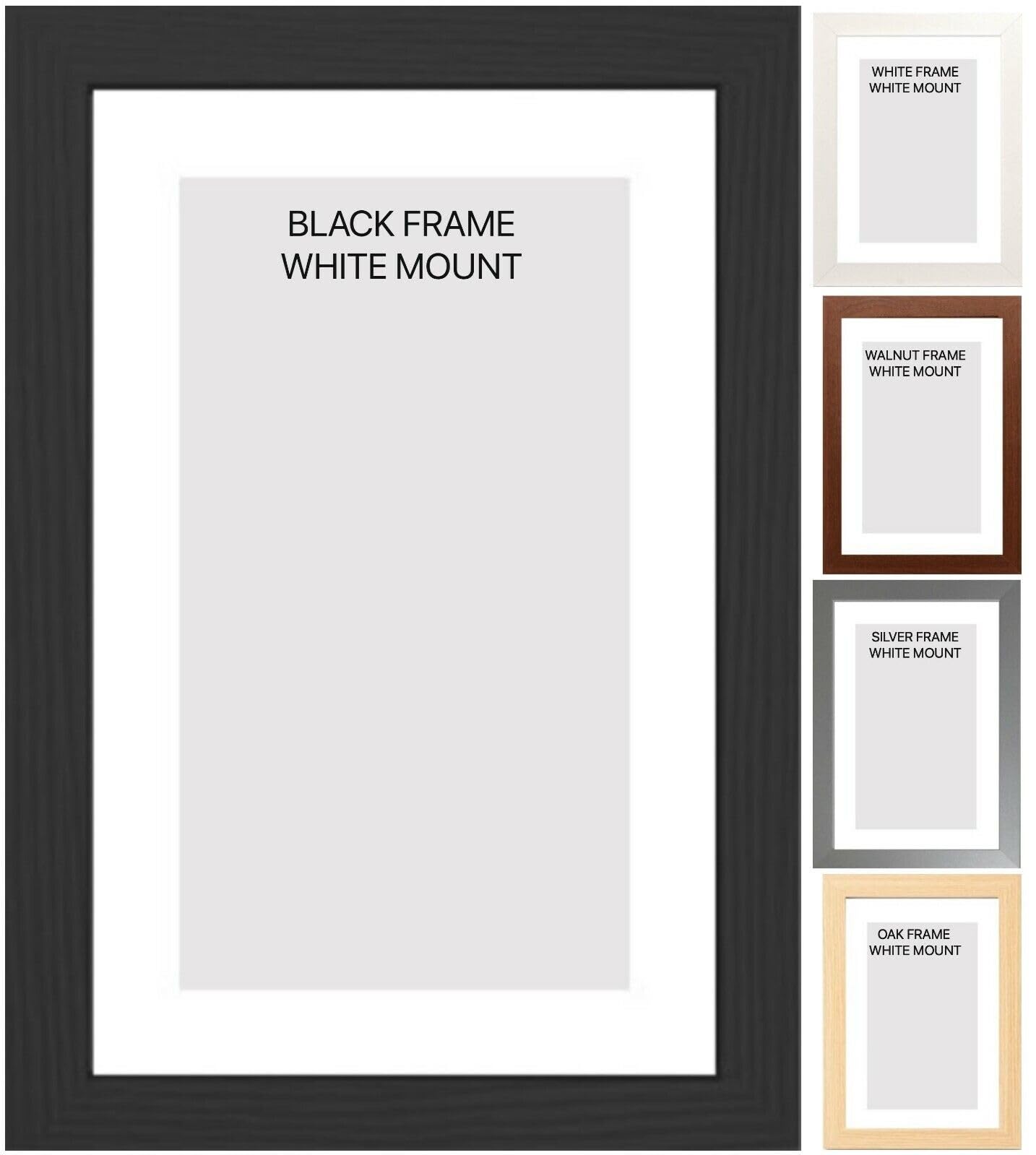 Black Picture Frame With WHITE Mount - IVORY Mount Poster Frame Photo Frame with Mount insert For Picture Size In Various Sizes (Oak + Ivory Mount, A2 pic (Frame A1))