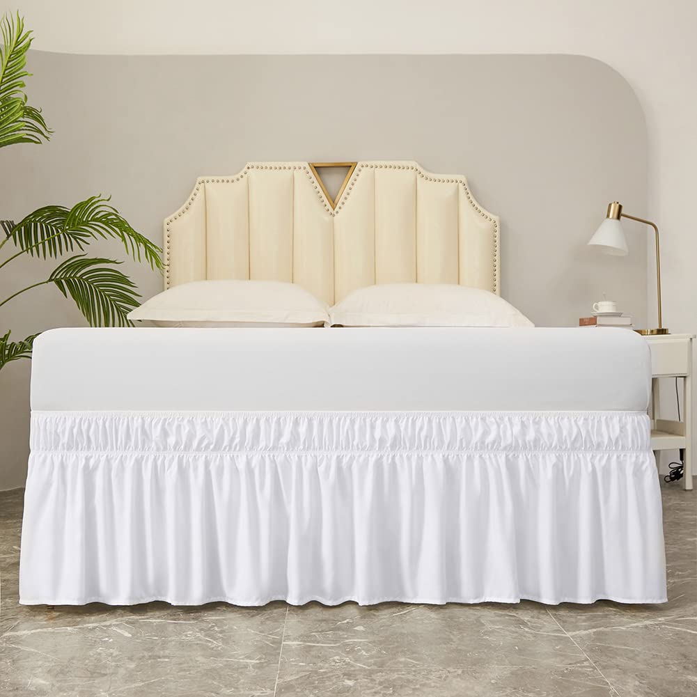 Condition photo showing Good Condition for meila wrap around bed skirt three fabric sides elastic dust ruffled 16 inch tailored drop,easy to install fade resistant-white, twin/full
