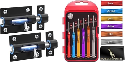 Juego de destornilladores magnéticos pequeños, paquete de 6 unidades+pestillo de puerta de perno 2 unidades