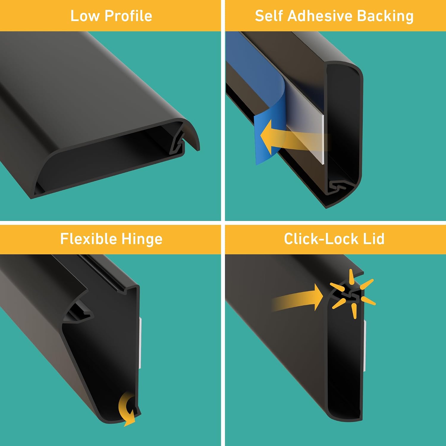 D-Line TV Wall Mount Cord Hider, Hide Mounted TV Cables, Wire Covers, Self Adhesive Cover for Cords, Paintable, Low Profile, Seamless Cable Raceway - 2.36in W x 0.59in H x 15.7in L - Black image 2