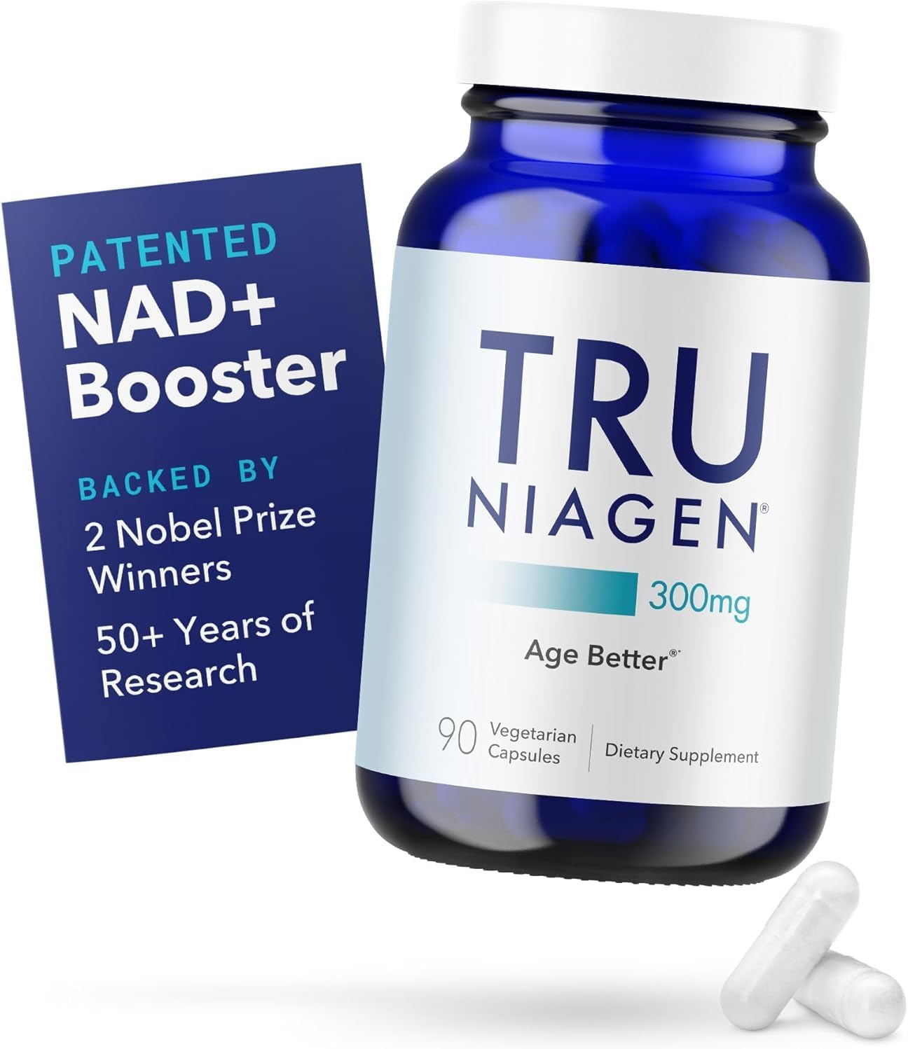 TRU NIAGEN Nicotinamide Riboside NAD+ Supplement, Patented Formula NR, 300 mg per capsule / 300 mg per serving 90 days (3 months / 1 bottle)