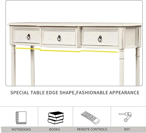 Miniatura 5 de Mesa consola de granja con 3 cajones y 1 estante inferior de almacenamiento, mesa de entrada de madera maciza, aparador de buffet, mesa auxiliar
