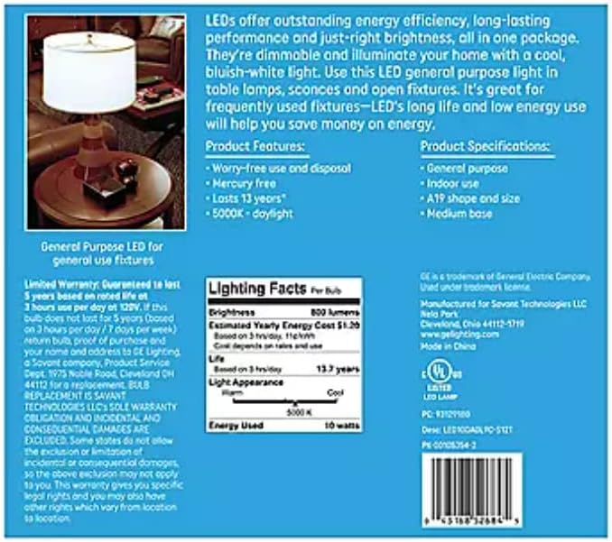 GE Daylight 60 Watt Replacement LED Light Bulbs, General Purpose, Dimmable Light Bulbs (Daylight, 12 Pack) (12)