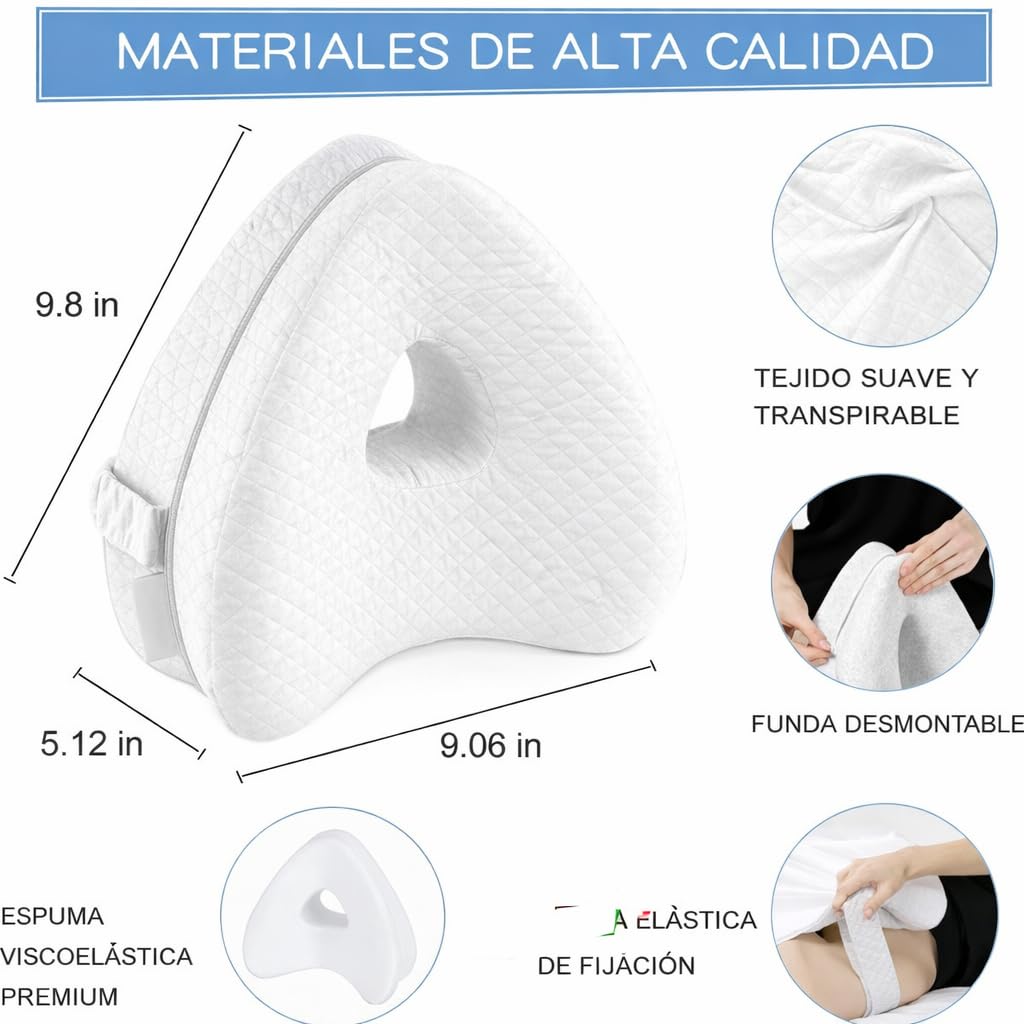 HYDROGELIX Cojín para Dormir Entre Las Piernas Viscoelástico – Almohada Ortopédica para Rodillas y Cadera, Alivio Dolor Espalda y Ciática, Ideal para Dormir de Lado y Embarazo - 5