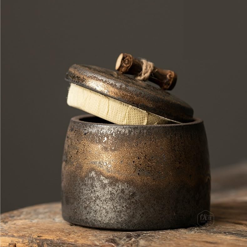 HLTYGWX Słoik na cukier Kamionkowy pozłacany ceramiczny słoik na herbatę Zamknię chiński Retro do przechowywania w gospodarstwie domowym Pu'er Biały mały pojemnik na herbatę