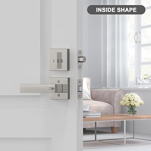 Miniatura 4 de BAOLONG Juego de 2 pomos de puerta y cerrojo para puerta delantera con un solo cilindro níquel satinado con llave similar, 2 unidades, reversible