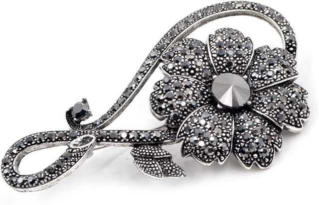 Rhinestone Black Flower Brooches for Women Vintage Elegant Large Brooch Pin Winter Coat Sweater Broches High Quality Badge Pin Gift for Women Girls Ladies