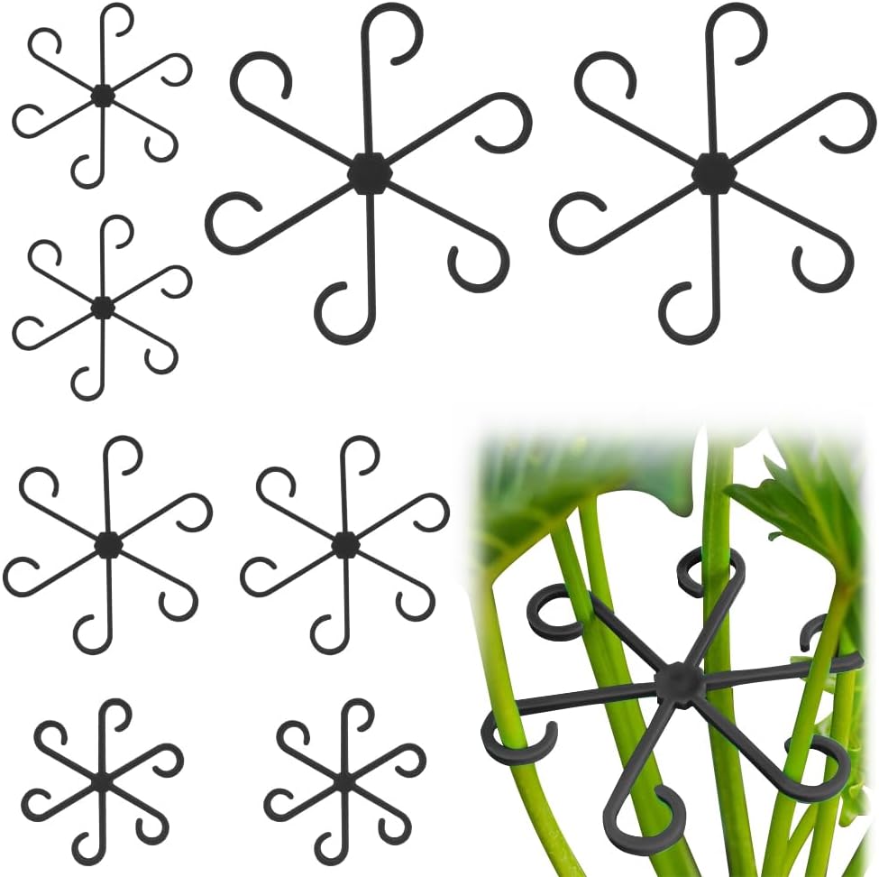 8 Stück Stielhalter aus Kunststoff, Pflanzenhalter Pflanzenklammern zur Unterstützung, Pflanzenstütze Staudenhalter für Monstera Pflanzen, Blume, Hortensien, Rosen, Tomaten (Schwarz)