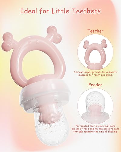 Miniatura 4 de Alimentador de frutas de silicona para bebés con bandeja congelador (paquete de 2), mordedores, juguete de dentición para bebés, moldes de paletas