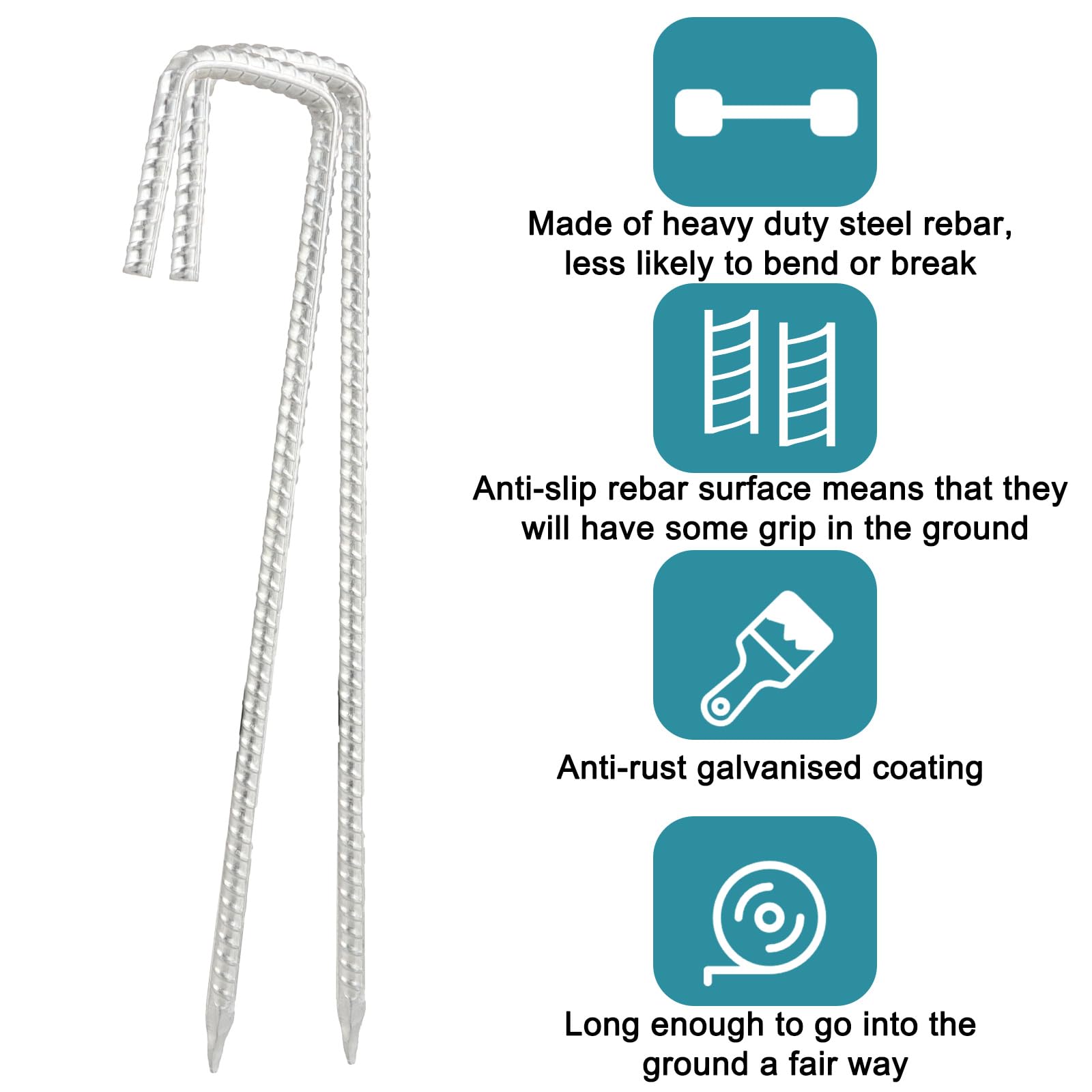 24 Stück 30,5 cm große Zeltheringe aus Metall, robuste Erdspieße, Erdnägel, 8 mm dick, extra starke Zeltheringe für Pavillon, Camping, Trampoline, Schaukel, Hüpf, Fußballnetze