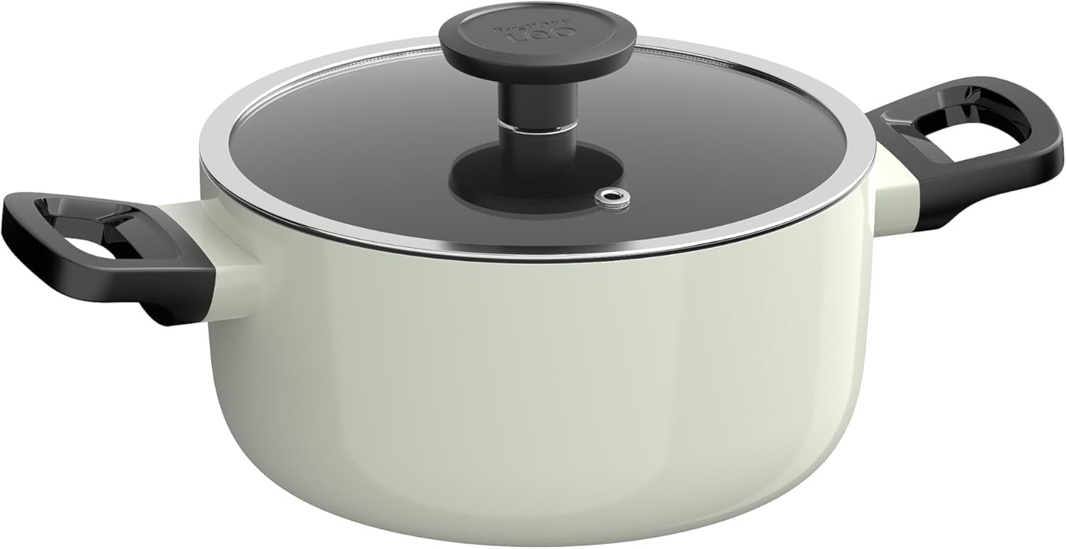 Leo Glints 7Pc Non-stick Ceramic Cookware Set With Glass Lid, Recycled Aluminum, CeraGreen Non-toxic Coating, Stay-cool Handle, Sage