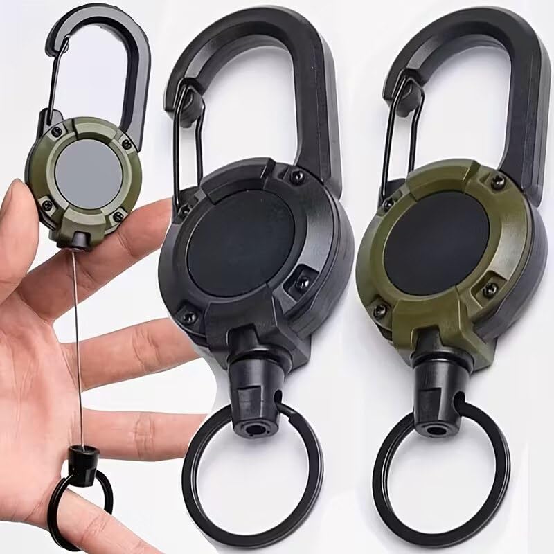 Image of ID Card Holder Retractable Keyring Reel with Clasp Heavy Duty Clip-on Badge Holders, Coated Stainless Steel Wire Cord, Secure Keychain for Work, School