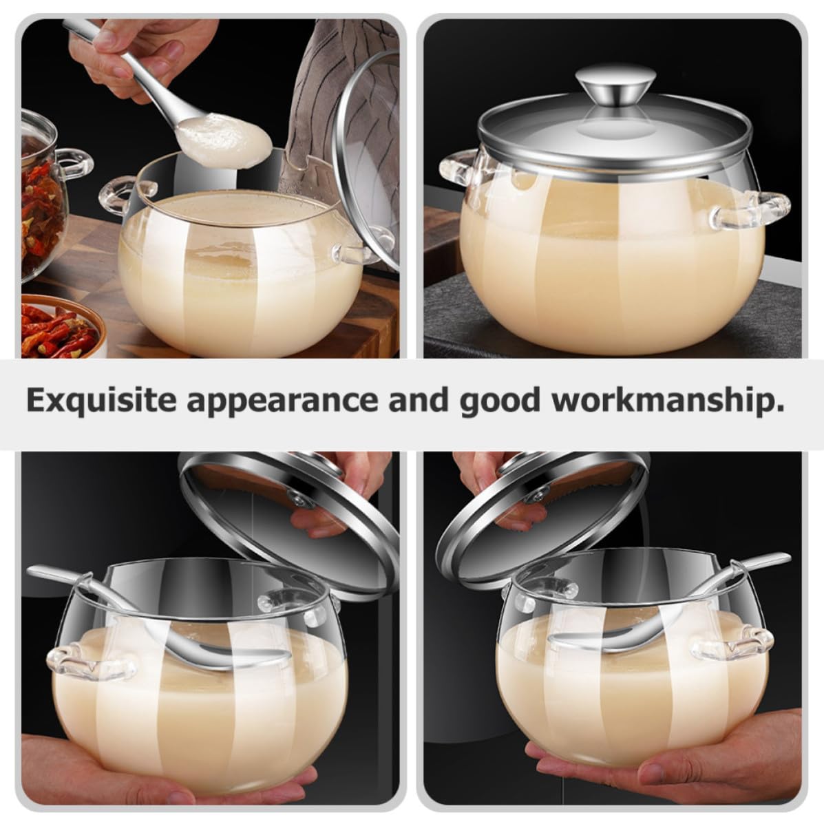 TOYANDONA Barattolo per Conservazione di Strutto in Vetro e Acciaio Inossidabile da 800ml con Cucchiaio, Contenitore Ermetico Portatile per Olio e Latte in Polvere, Design Semplice e Unico