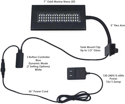 Miniatura 6 de CURRENT Orbit Marine NANO LED - Luz LED de 16 W para acuario marino de agua salada con atenuación, luz de luna, cubierta de nubes e iluminación,