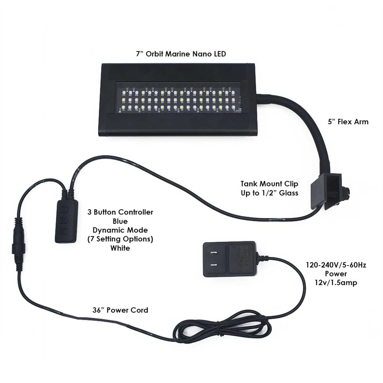CURRENT Orbit Marine NANO LED 16 Watt Reef LED Saltwater Marine Aquarium Coral Light with Dimming, Moonlight, Cloud Cover & Lighting Storm Clip On Small Fish Tank w/Mounting Bracket (4095) - image 6