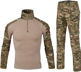 Men's Combat Uniform Long Sleeve Tracksuit Tactical Pants and Shirt Camo Woodland Cargo Set