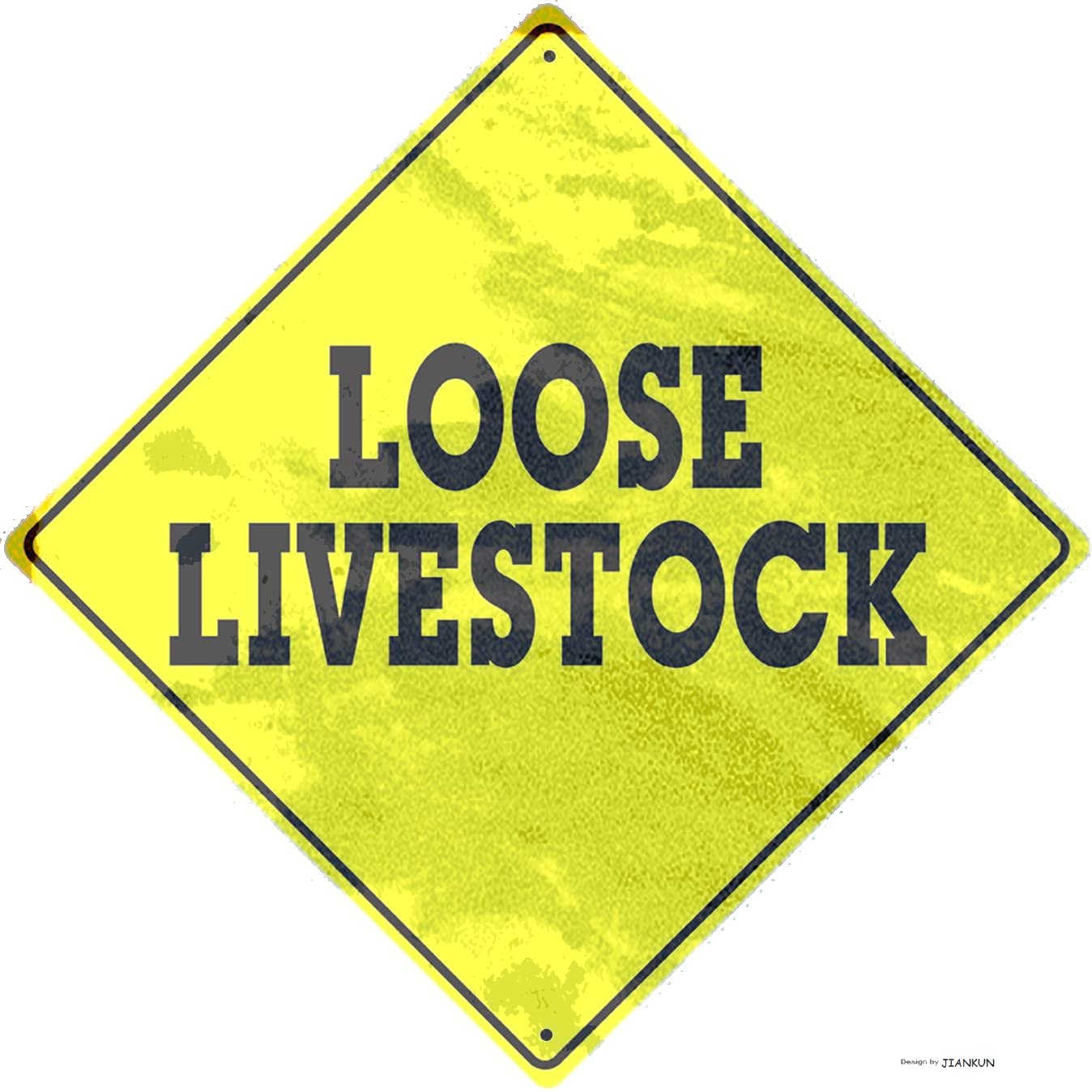 J.dxhy Tin Poster Metal Sign Loose Livestock Animal Farm Ranch Crossing Caution Xing Hunter Funny Novelty Road Wall Décor Diamond Aluminum 12"X12" Plaque Retro Vintage Signs