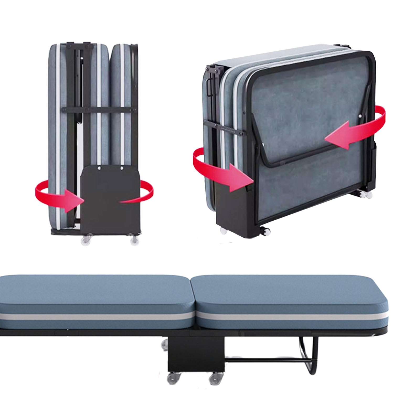 INGUNAR Folding Bed for Adults, Portable Rollaway Guest Bed With Sturdy Metal Frame on Wheels, Three-fold Space-Saving Design, Storage Cover Included, 180 * 75 * 26CM