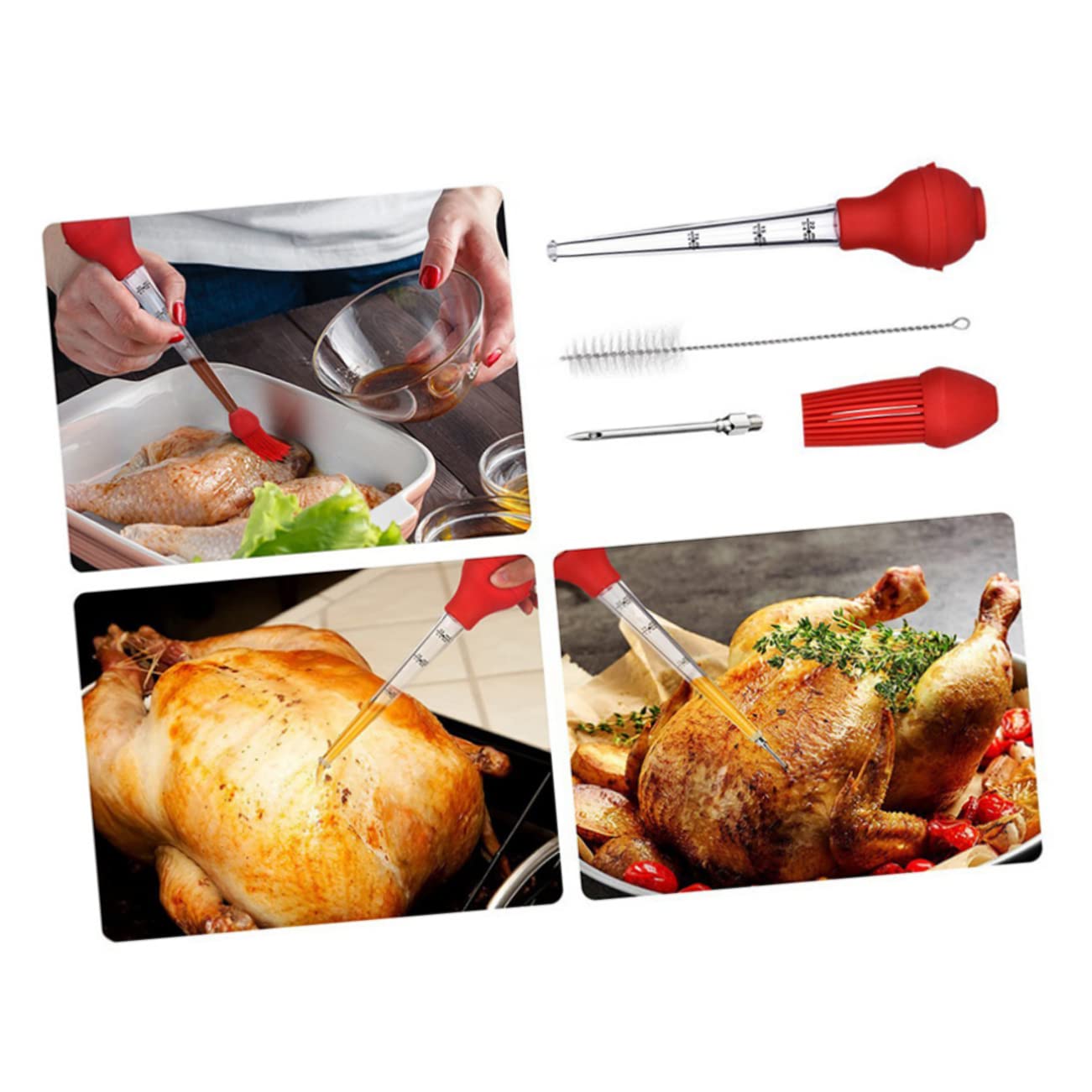 PRETYZOOM Turkey Baster Brush Set BBQ Tool Food for Sauce Meat Injector Kit with Seasoning Tube