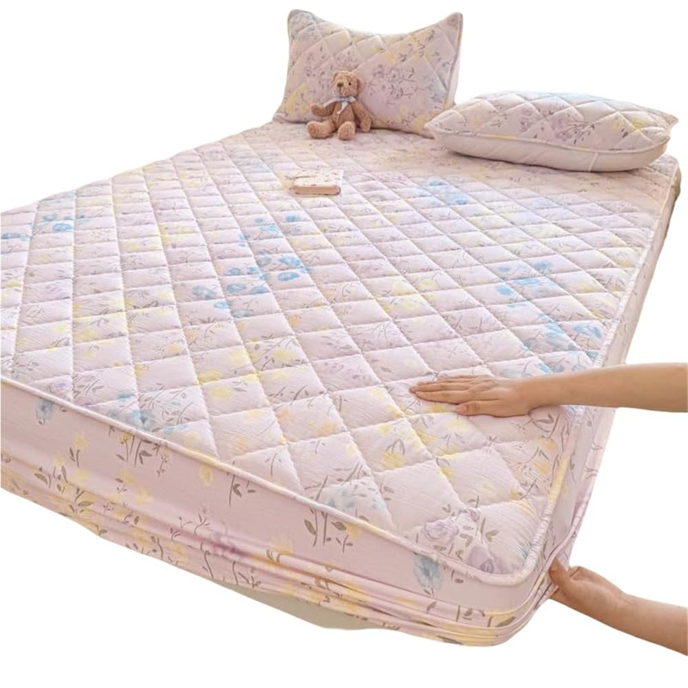Coprimaterasso Impermeabile, copriletto Matrimoniale (Queen Size) Traspirante e Silenzioso con Angoli Profondi da 6 a 11 Pollici, Lenzuolo con Angoli Morbido Lavabile in Lavatrice (Rosa, 90